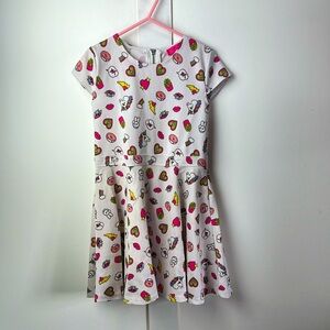 BETSEY JOHNSON Kids hearts, unicorns, fries and lightning emoji skater dress
